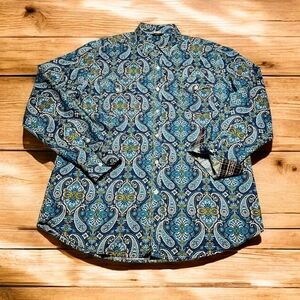 Coofandy Mensaje Long Slave Blue Paisley Shirt Contrasting Cuff Size XL